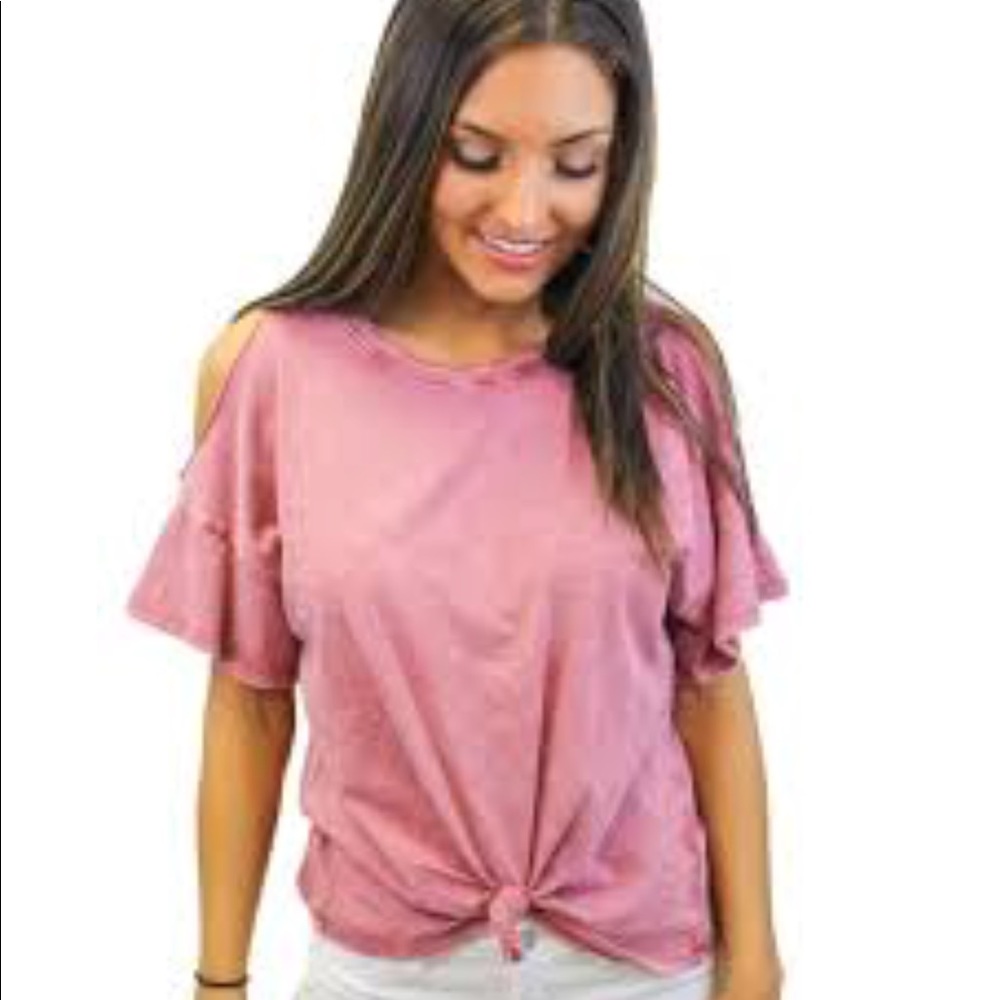 Z supply rose cold shoulder tie front tee